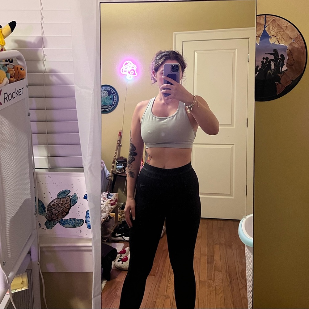 Gymshark black seamless leggings in the color black.